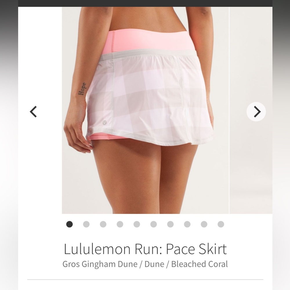 Lululemon Run PACE skirt sz 10 Gros Gingham Dune Bleached Coral Skirt tennis
